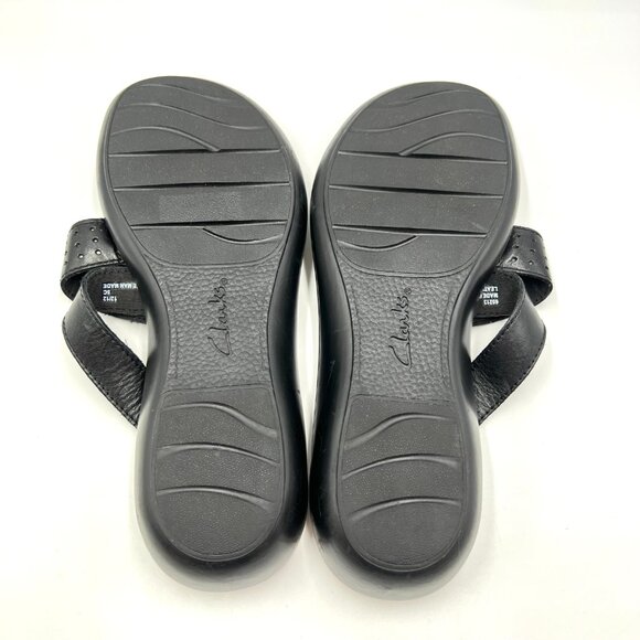 Clarks Womens Size 8 Black Leather Slip On Slides Comfort Sandals Shoes - Picture 9 of 13